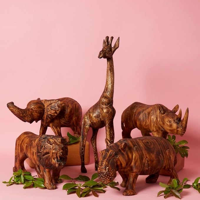 Large Wood Elephant Sculpture, Statues, Animal Figurines, Home Decor Accents, Living Room, Office, Desk, Coffee Table, Book Shelf, Hand Carved, African, Brown