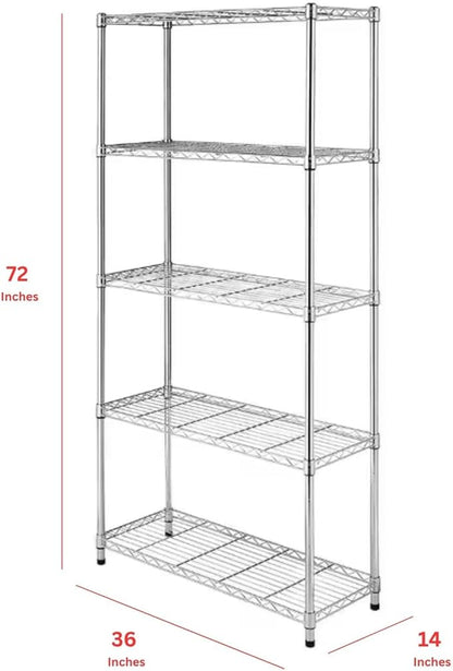 hiLISS Heavy-Duty Chrome Steel Wire Shelving NSF Certified. Adjustable Storage Rack for Kitchen,Garage,and Laundry Utility Room (Chrome-5Tiers-36x14x72)
