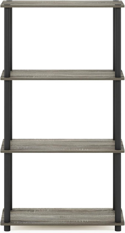 Furinno (99557GYW/BK) Turn-N-Tube 4-Tier Multipurpose Shelf Display Rack - French Oak Grey/Black