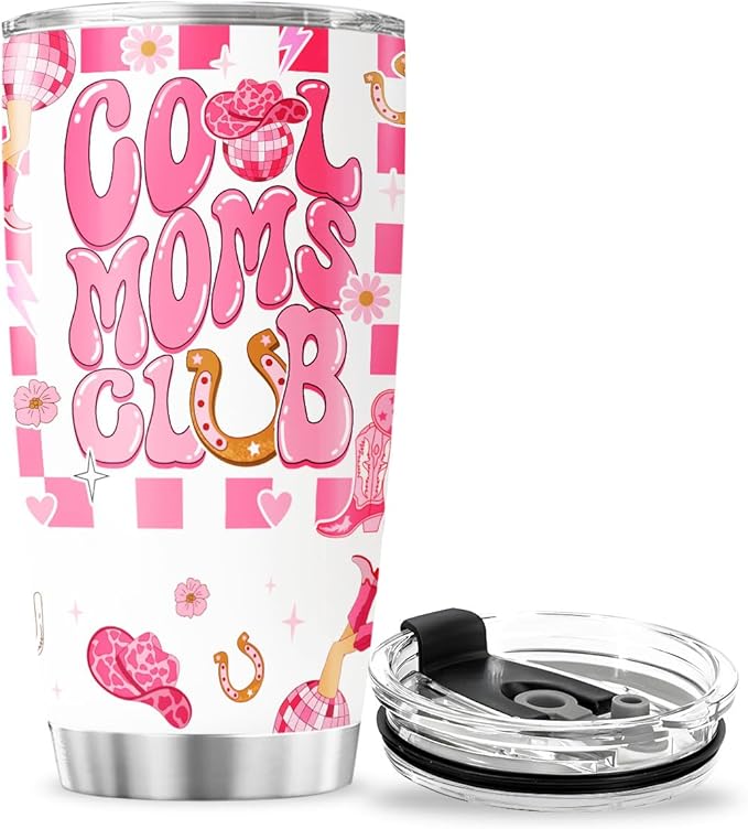 Cool Moms Nutrition Facts, Tumbler 20 Oz With Lid And Straw, Mom Simply Checkered Simple Handle Stainless Women Water Funny Mama Day Steel Hot, Cool Moms Club Gifts