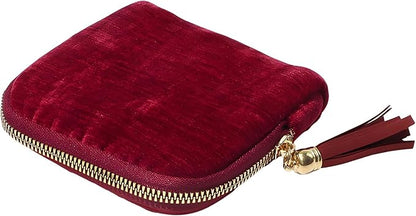 Travel Jewelry Case, Small High-End Large-Capacity Tassel Storage Bag Gifts for Women, Pouch Bags with Zipper, Velvet Jewelry Organizer Storage Bag for Bracelet Rings Earring (Maroon)