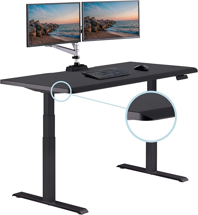 Vari ComfortEdge 60x30 Inch Adjustable Electric Standing Desk – Sit Stand VariDesk with Memory Presets, Sloped Edge, 200 LB Capacity + Tool-Free Assembly (Black Top/Black Legs)