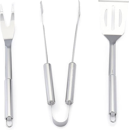 Amazon Basics 4-Piece Stainless Steel BBQ Grilling Tool Set with Carry Bag, Rust-Resistant, Dishwasher Safe