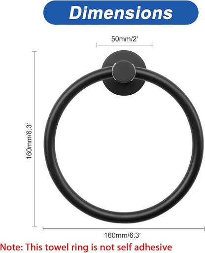 NearMoon Bath Towel Ring, Bathroom Hardware Accessories-Thicken Stainless Steel Hand Towel Holder for Bathroom, Modern Round Towel Hanger Wall Mounted (Matte Black, 2 Pack)