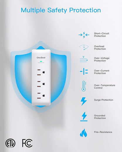 2 Pack Surge Protector Outlet Extender with Rotating Plug, 9 AC Multi Plug Wall Outlet Expander, 1800J Wall Charger, 3-Sided Power Strip Electrical Plug Adapter Outlet Splitter for Home Office Dorm