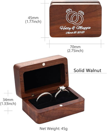 Custom4U Personalized Double Ring Box for Wedding Day Wooden Ring Holder with Name Custom Ring Bearer for Bride Groom Gifts