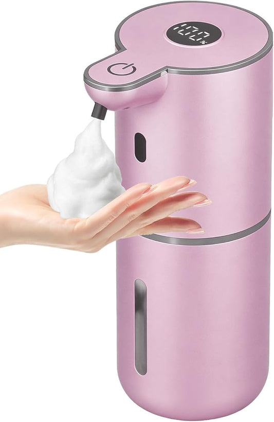 OHIFAST Automatic Foaming Soap Dispenser Touchless, USB Rechargeable Smart Hand Soap Dispenser, 6-Level Adjustable, 12.8oz/380mL Wall Mounted for Bathroom Kitchen Dish Soap-Rose Gold