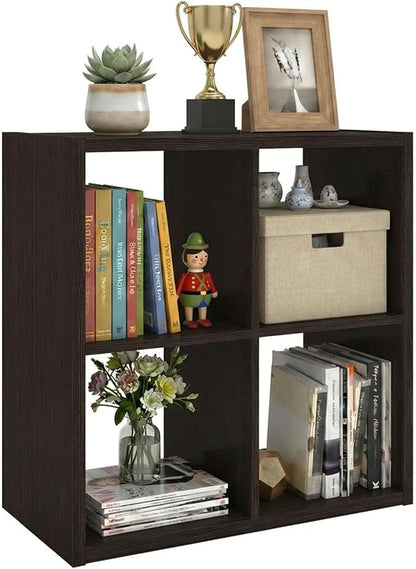 WannabeMyself【2026 Wooden Thick Frame】 4 Cube Storage Organizer with Anti-Tipping Kits, Reversible Open Back Book Shelf,Bookcase for Living Room,Bedroom,Entrance Hall,Office,11.6×24.6×24.7,Chocolate
