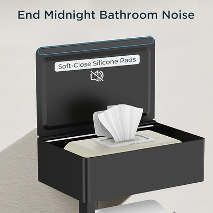 FORIOUS Toilet Paper Holder with Shelf, Sanitary Napkin Receptacle Tampon Holder, Wall Mount Toilet Paper Holder with Storage, Flushable Wipes Dispenser Fits for Bathroom Commercial(2, Matte Black)