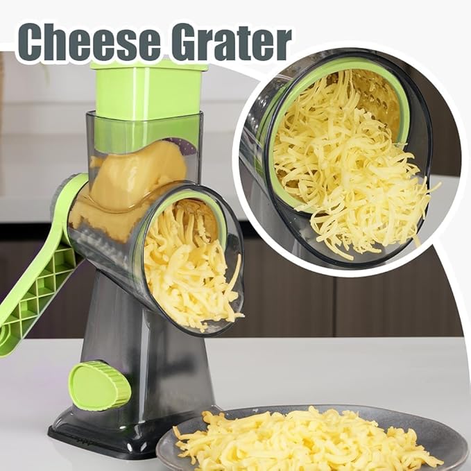 KEOUKE Rotary Cheese Grater Pro 6 in 1 - Shredder Crinkle Slicer Grinder Ice Shaver, Stable Suction, Time-saving Easy Use & Clean, Safe Morden Kitchen Tool for Cheese, Vegetable, Nuts, Chocolate