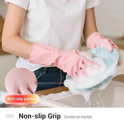 ThxToms 4 Pairs Reusable Rubber Gloves, 13" Natural Latex, 10mil Thick Heavy Duty Dishwashing & Cleaning Gloves, Non-Slip Grip, Multi-Color, Ideal for Kitchen, Bathroom, Car, & Garden Cleaning, Small