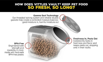 Vittles Vault Traditional Pet Food Storage Container For Dog Kibbles/Bird Seed/Oatmeal/Rice/Flour/Cereal, BPA Free Plastic, Sealed Airtight For Cat Food, Up To 60 lb, Made in USA, With Scoop, Gray