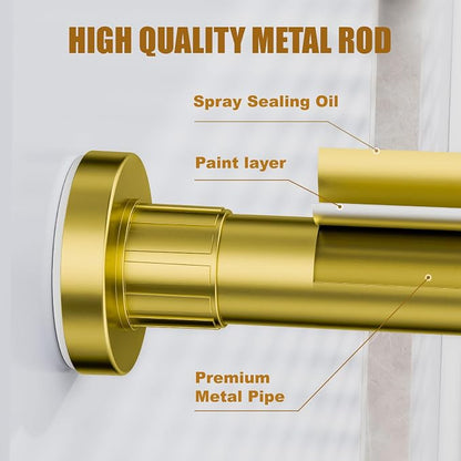 Ausemku Shower Curtain Rod 32-50 Inch Adjustable - 1 Inch Diameter Heavy Duty No drill Spring Tension Shower Rod, Non-Slip Rustproof Telescopic Rod for Bathroom, Gold