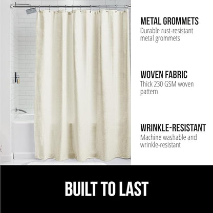 GORILLA GRIP Waffle Shower Curtain, Thick Weighted Fabric, 72x78, Wrinkle and Rust Resistant, Hotel Quality Design, Heavy Duty Long Curtains for Bathroom Showers, Bath Tubs, Machine Wash Ivory Cream