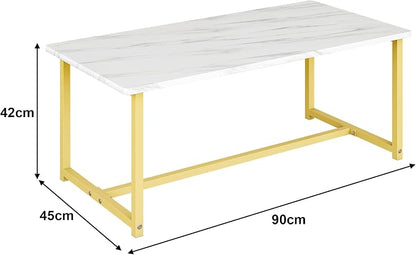 35.4" Rectangular Coffee Table, Modern Industrial Style Coffee Table Center Table with Metal Frame for Small Space Living Room, Apartment, Office, Easy Assembly, White