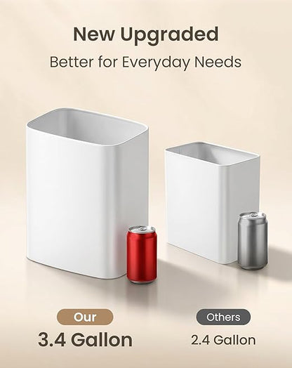 Cesun 3.4 Gallon Bathroom Trash Can, Small Office Garbage Can, Slim Metal Waste Basket for Bedroom, Dorm, Toilet, Near Desk, Under Sink, RV (White)