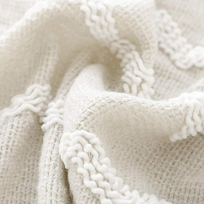 BOURINA Fluffy Chenille Knitted Fringe Throw Blanket Lightweight Soft Cozy for Bed Sofa Chair Throw Blankets Beige 60" x 80"