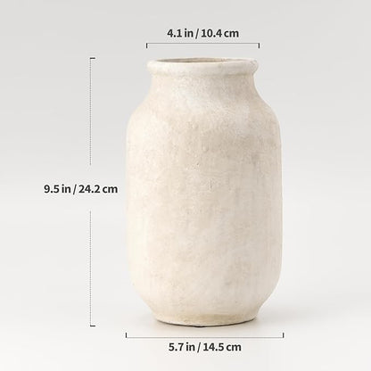 SIDUCAL Rustic Farmhouse Flower Vase | 9.5 Inch Large Ceramic Vase | Pampas Grass | Modern Farmhouse for Home Decor, Table, Living Room Decoration, Shelf Decor, Mantel, Fossil