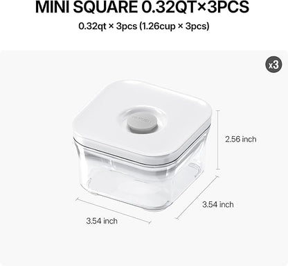 VAKUEN Premium Airtight Food Storage Containers, Mini Square 3pc/set(0.32qt), Smart One-Click Seal Lid, No Hinges, 100% Leak Proof, BPA-FREE, Dishwasher, Freezer & Microwave Safe