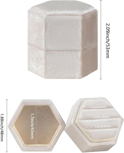 Velvet 3 Slots Jewelry Ring Box Engagement Wedding Box Keepsake Box Bridal Photo Ring Triple Slots Hexagon