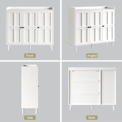 ONBRILL Shoe Cabinet with 3 Doors and Adjustable Shelves, 30 Pairs Shoe Storage Cabinet, 40 Inch Tall Farmhouse Shoe Rack Shoe Organizer Cabinet for Entryway Living Room Closet, White