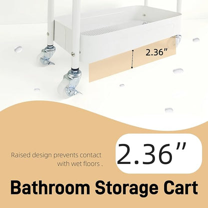 LIWNYRK 3 Tier Narrow Rolling Storage Cart for Laundry Room Bathroom Kitchen, 7.1'' Slim Utility Cart with Wheels and Lockable Casters Standing Shelf for Small Space & Between Washer and Dryer, White