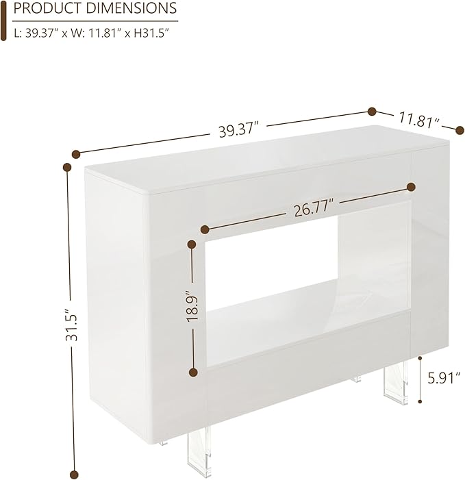High Gloss Console Table with Hidden Side Storage Cabinets, Adjustable Shelves, Modern Entryway Sofa Table for Behind The Couch, Living Room, Hallway, White