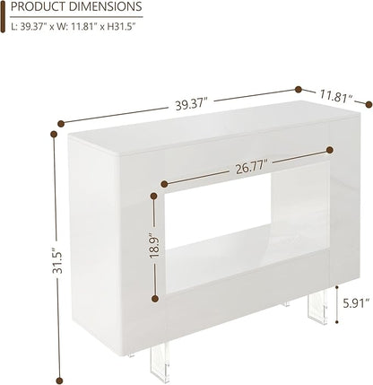 High Gloss Console Table with Hidden Side Storage Cabinets, Adjustable Shelves, Modern Entryway Sofa Table for Behind The Couch, Living Room, Hallway, White