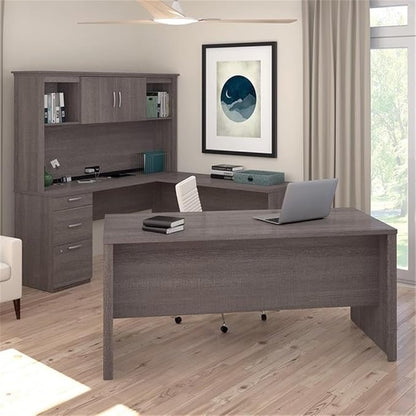 Atlin Designs Modern Wood U Shape Computer Desk with Hutch in Bark Gray