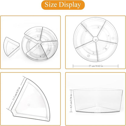 Clear Lazy-Susan Organizer with 5-Removable-Bins - 11 Inch Round Plastic Rotating Storage Container for Cabinet, Pantry, Kitchen, Fridge, Vanity