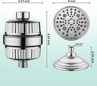 Cobbe 6-Setting High Pressure Filtered Shower Head Combo, Detachable Rain Shower Head with 20 Stage Shower Head Filter for Hard Water - Remove Chlorine and Harmful Substances, Chrome