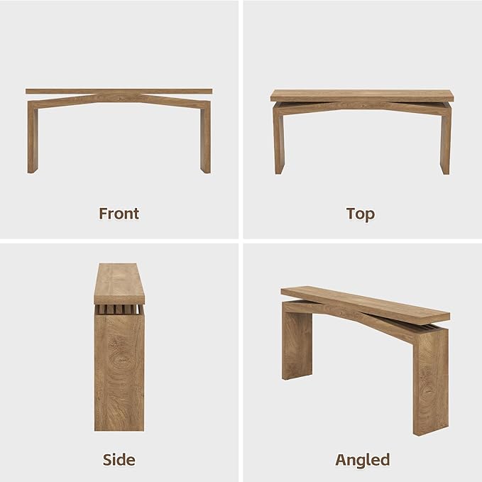 Console Table for Entryway Living Room, 63-Inch Wooden Rectangular Sofa Tables Narrow Long Behind Couch, Large Farmhouse Foyer Entrance Table for Home, Hallway, Apartment, Natural Brown