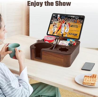 Couch Cup Holder Tray, Real Acacia Wooden Caddy with Soft Silicone, Snack and Drink Organizer- Perfect Movie Night Accessories for Bed, Remote and Cup Holders for Sofa (Coffee)