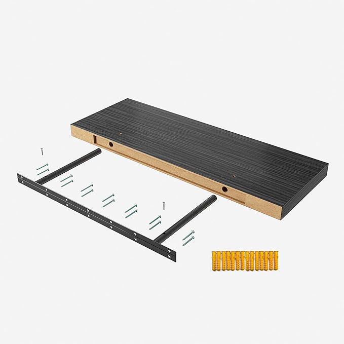 JPND Floating Shelf, Set of 2 Wall Shelf, 36 in W x 12.75 in D x 2 in H Wooden Floating Wall Shelf with Invisible Brackets for Living Room/Bedroom/Bathroom/Kitchen Storage and Decor, Black Wood