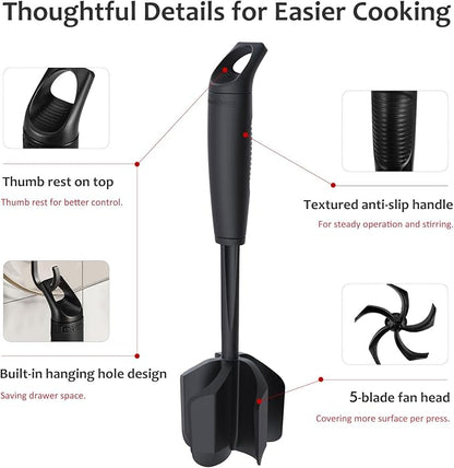 Ourokhome Meat Chopper and Potato Masher, Heat Resistant Nylon Ground Beef Smasher for Hamburger, 5 Curved Blades Nonstick Mixer & Stirrer, Practical Kitchen Gadgets, Black