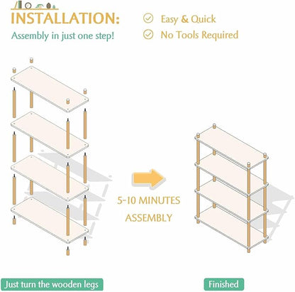 IOTXY 3-Tier Wooden Shelf Bookcase - Modern Open Bookshelf, Free Standing Storage Rack, Multifunctional Display Stand for Home and Office, Oak, Rectangle
