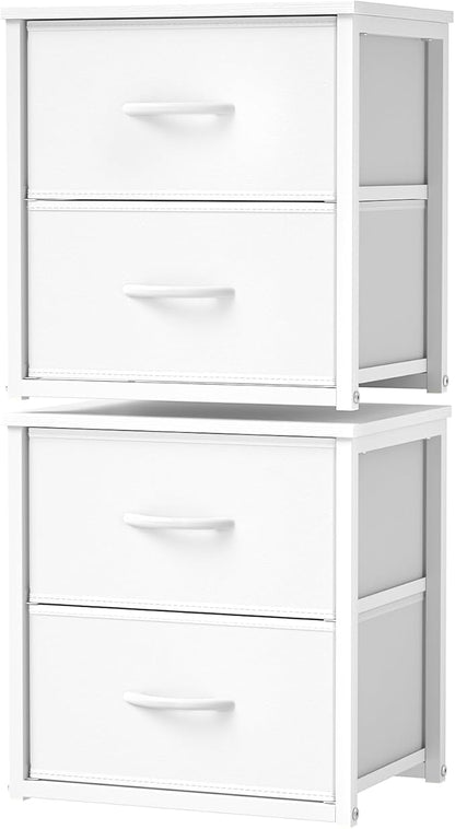 DAOUTIME 2-Pack Stackable Storage Drawers (4 Drawers Total), White Closet Organizer with Wooden Top & Metal Frame, Freestanding or Stackable Dresser for Bedroom, Living Room, Under Bed
