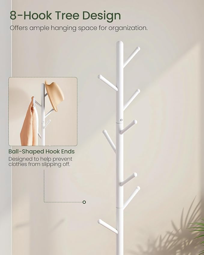 CHOEZON Coat Rack Freestanding, Coat Rack with Umbrella Holder, Coat Hanger Stand with 8 Hooks, Coat Tree with Marble Base, 3 Adjustable Size, for Entryway, Living Room, Bedroom Marble White TYM09WD