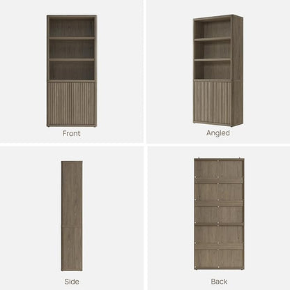 SICOTAS Book Shelf with Doors 71" Tall 6 Tier Bookshelf with Adjustable Shelves Fluted Booshelves & Bookcases Modern Book Case with Large Storage Display Cabinet for Living Room Home Office Bedroom