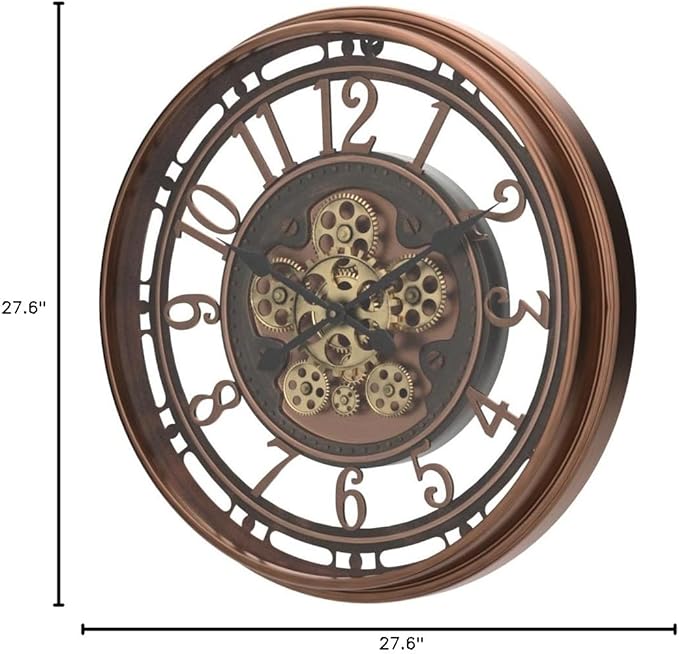 DORBOKER Real Moving Gears Wall Clock Large Modern Clocks for Living Room Decor, Industrial Steampunk Unique Vintage Rustic Decorative Clock for Home Farmhouse Office, 28 Inch,Red Copper Arabic