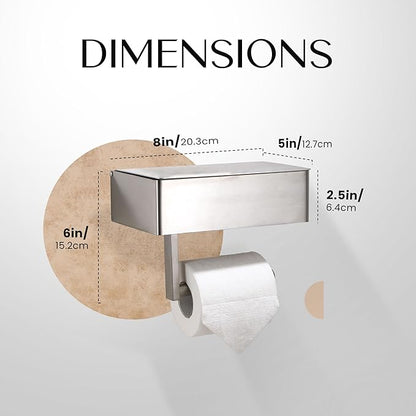 Day Moon™ - Toilet Paper Holder with Shelf - Modern Roll Holder for Bathroom - 1 Pack - Wall Mount - with Storage, Brushed Nickel