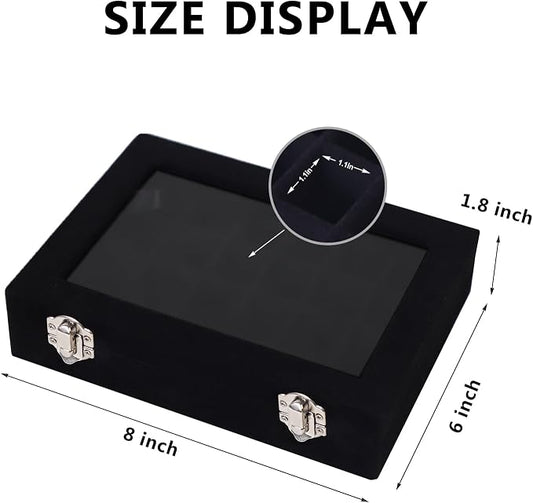 Velvet Jewelry Box 24 Grid Jewelry Earrings Display Organiser Box Ring Tray Holder Earrings Storage Case for Girls Women Wife Mom (Black)