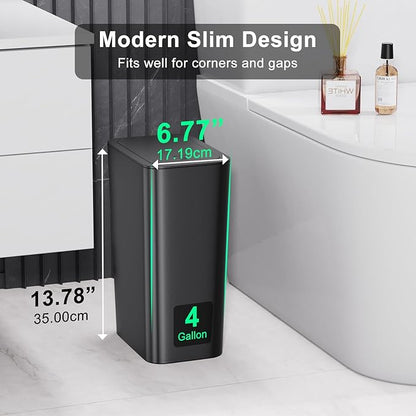 N. NETDOT 3 Pack (2 of 4 Gal & 1 of 2.6 Gal) Small Trash Can with Lid,Bathroom Garbage Can with Pop-Up Lid,Waste Basket for Bathroom,Kitchen,Bedroom,Powder Room,Craft Room,Office,College (Black)