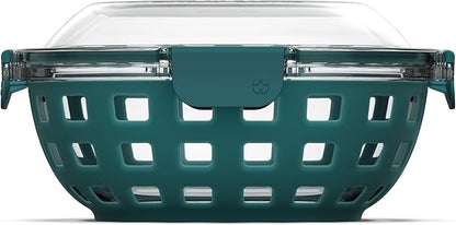 Ello DuraGlass Food Storage Glass Lunch Bowl Container - Meal Prep Container with Silicone Sleeve and Airtight Lid, 5 Cup, Teal