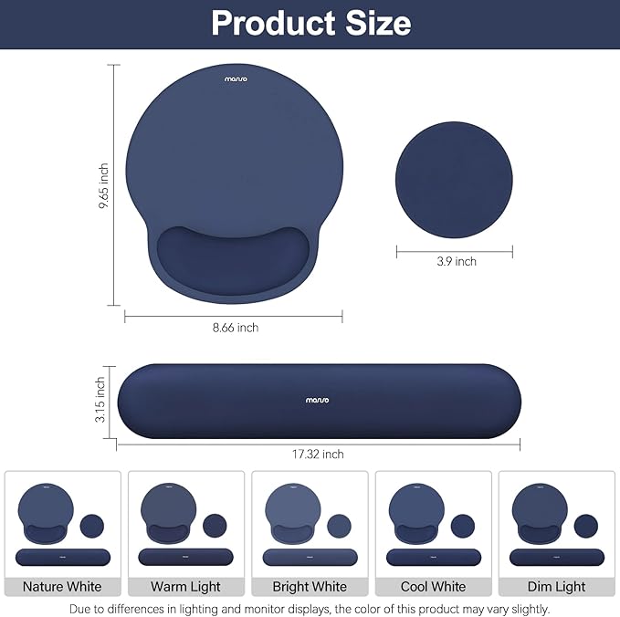 MOSISO Wrist Rest Support for Mouse Pad&Keyboard Set, Circle Curved Ergonomic Mousepad&Coaster Non-Slip Base Home/Office Pain Relief&Easy Typing Pad with Soft Cloth&Silicone Lining, Navy Blue