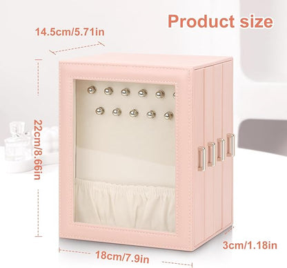 DesignSter Jewelry Box Organizer, Jewelry Box for Women, PU Jewelry Organizer Display Case with Side Drawers, Jewelry Storage for Earring Necklace Ring Bracelet Watch