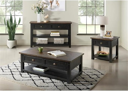 Martin Svensson Home Solid Wood Sofa Console Table, Black with Brown Top
