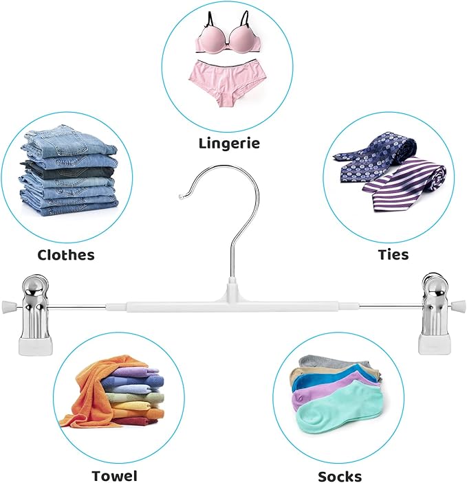 POZEAN Pants Hangers with Clips for Women 30 Pack, 12Inch Adjustable Heavy Duty Skirt Hangers, Space Saving Non-Slip Shorts Jeans Trousers Clothes Hangers, White