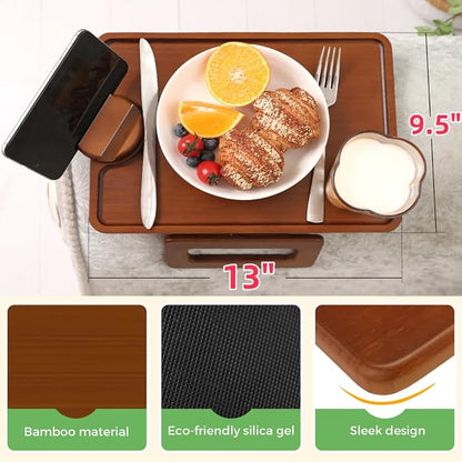 Smatdecis Couch Arm Tray Table Sofa Arm Clip, Armrest Tray Table Suitable for Home Drinks/Fast Food/Fruit Etc, Large Size Multi-Function Brown(360° Rotating Stand A)