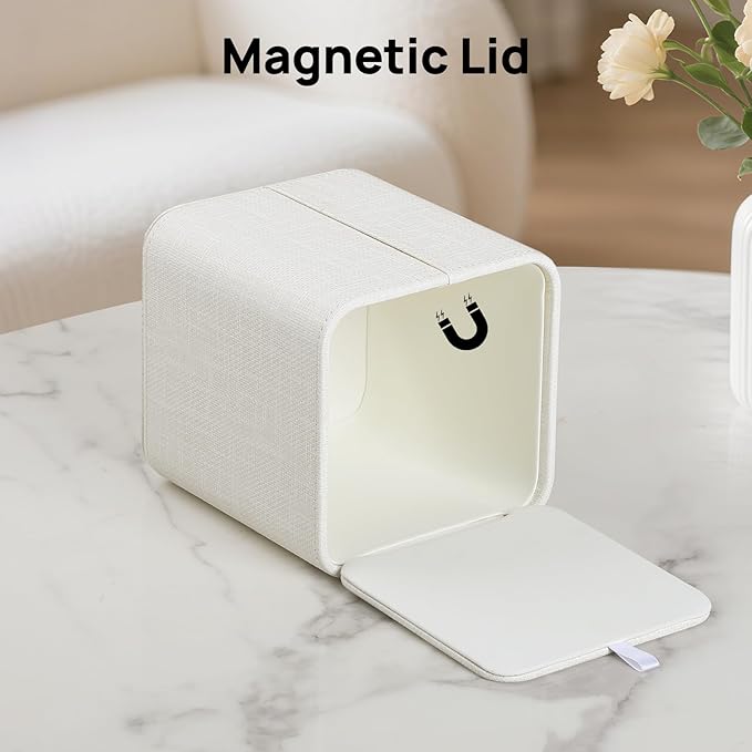 Cretkhp Square Tissue Box Cover with Magnetic Closure, Modern PU Leather Tissue Box Holder for Bathroom Vanity Countertop Night Stands Bedroom Office Desk, Stylish Cube Tissue Holder (Cream)
